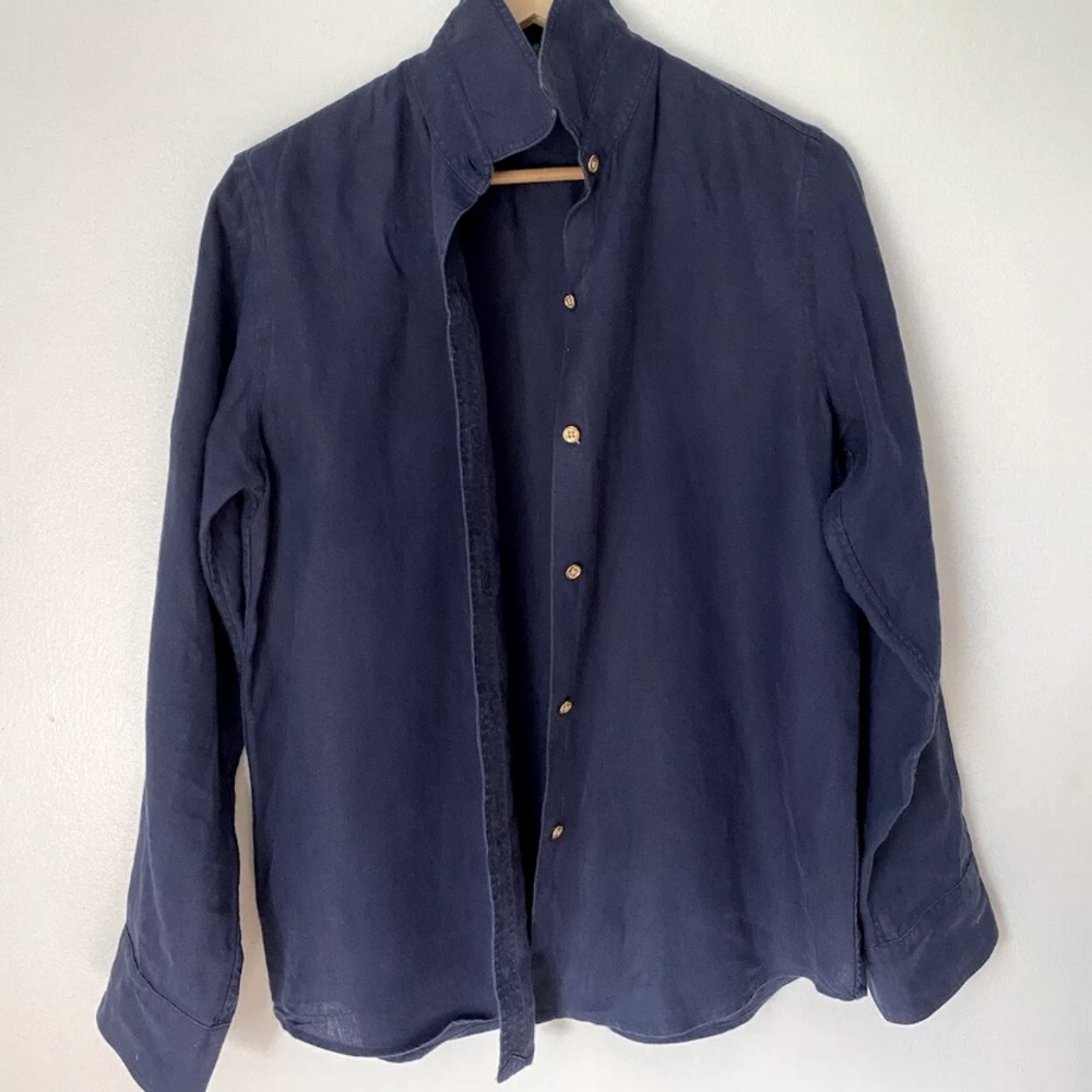 Lauren Ralph Lauren linen button down shacket gold buttons roll tab sleeves M